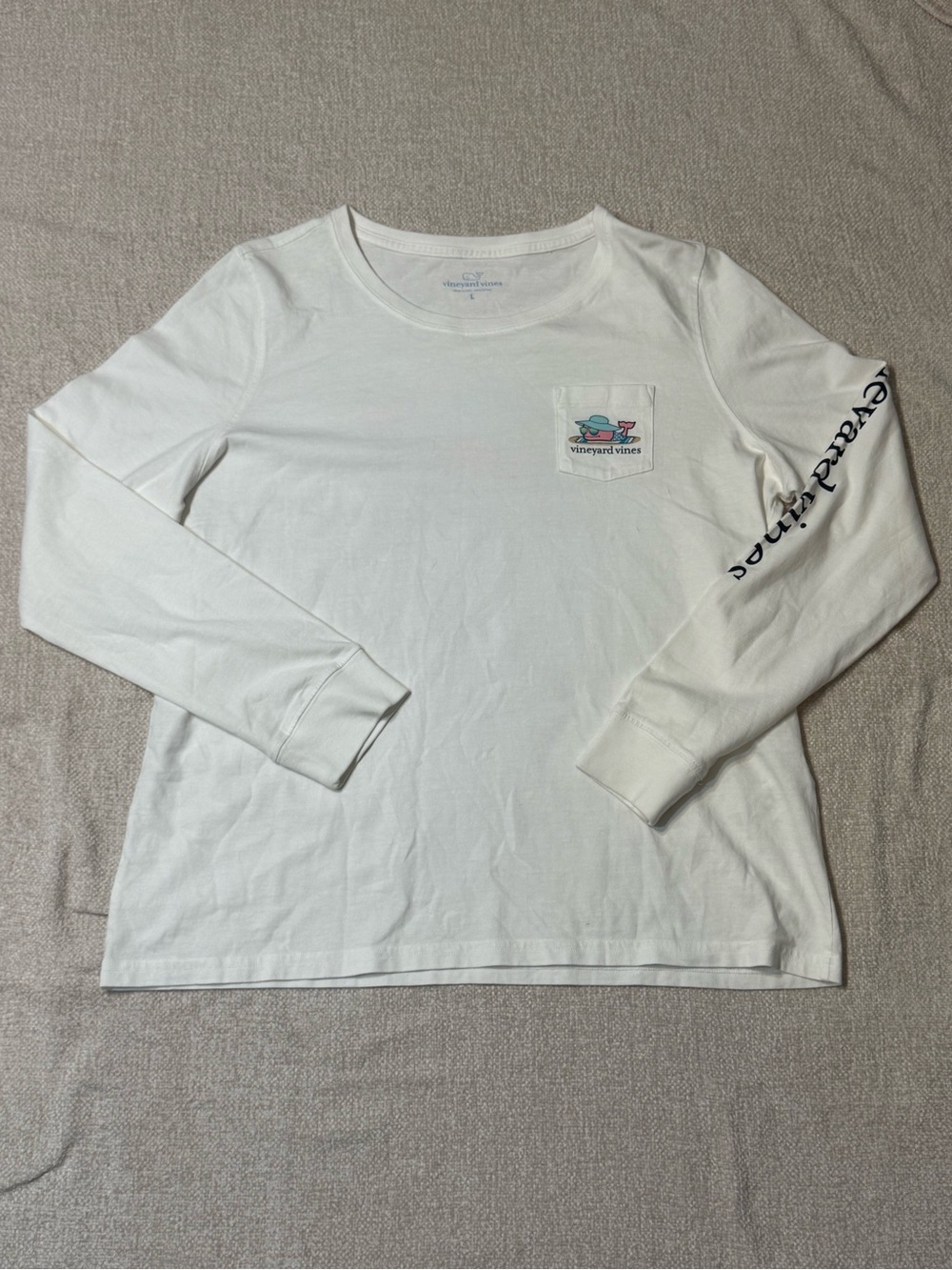 Vineyard Vines Womens L Whale Long Sleeve Pocket Tee Coastal Preppy Beach